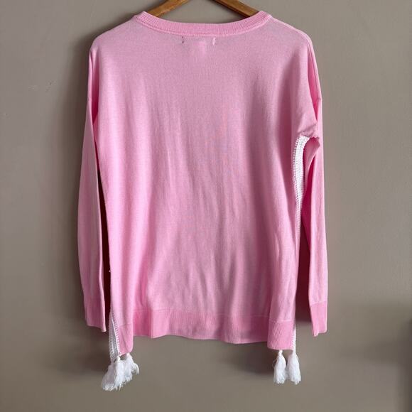 Lilly Pulitzer Pink Damara Coolmax Sweater with Tassel Sides Size XS Oversized - Picture 5 of 5